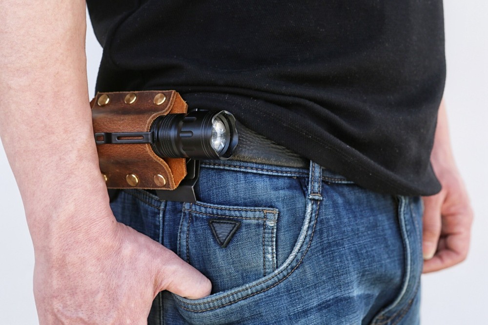 Personalized leather flashlight holster rustic leather flashlight belt holder