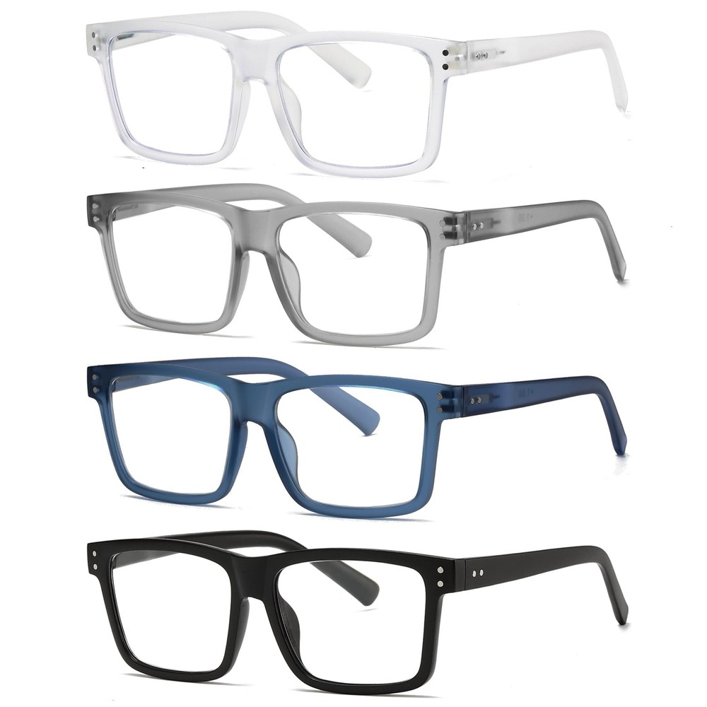 Oversized Reading Glasses for Men - 4 pack Classic Square Large TR Frame Read...