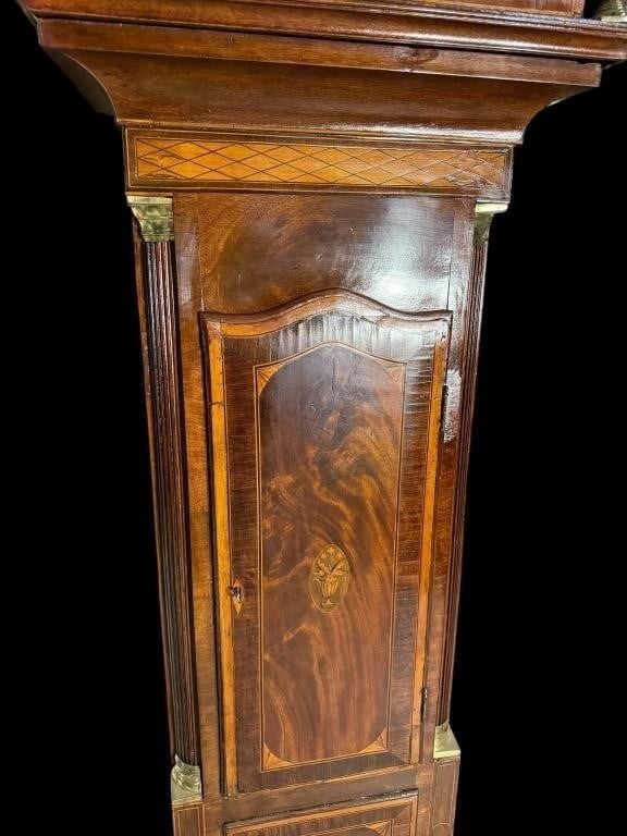 19TH CENT. THEOP HARVEY INLAID MAHOGANY TALL CASE