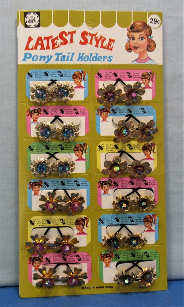 Pony Tail Holders ~ Full Dime Store Display Card 1950's