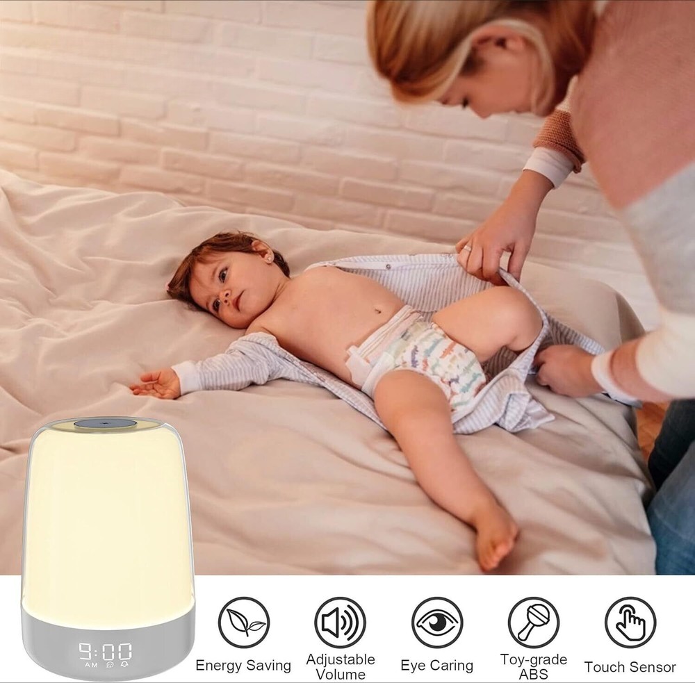 Touch Wake Up Night Light Sunrise Simulation Alarm Clock,3 Ways Dimmable Warm