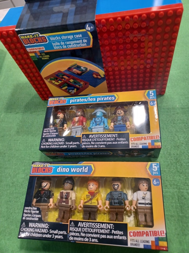 Make It Blocks Dino World,Pirates Mini Figures + empty Storage Case