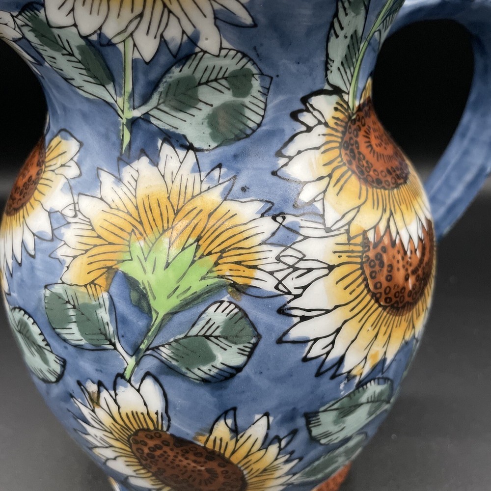 Vintage Holland Sunflower Pitcher with Handle