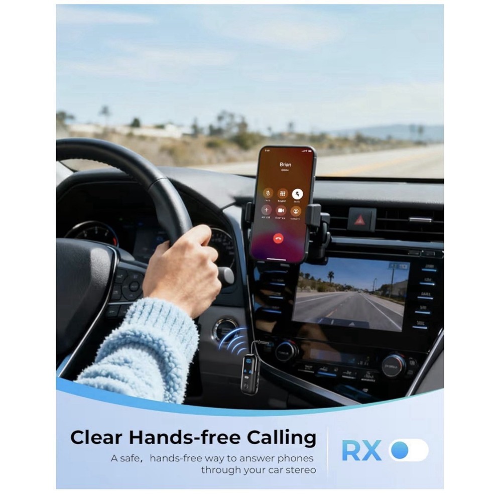 Bluetooth 5.4 Dual Pairing Transmitter, Retractable AUX, Fast Charging, Black