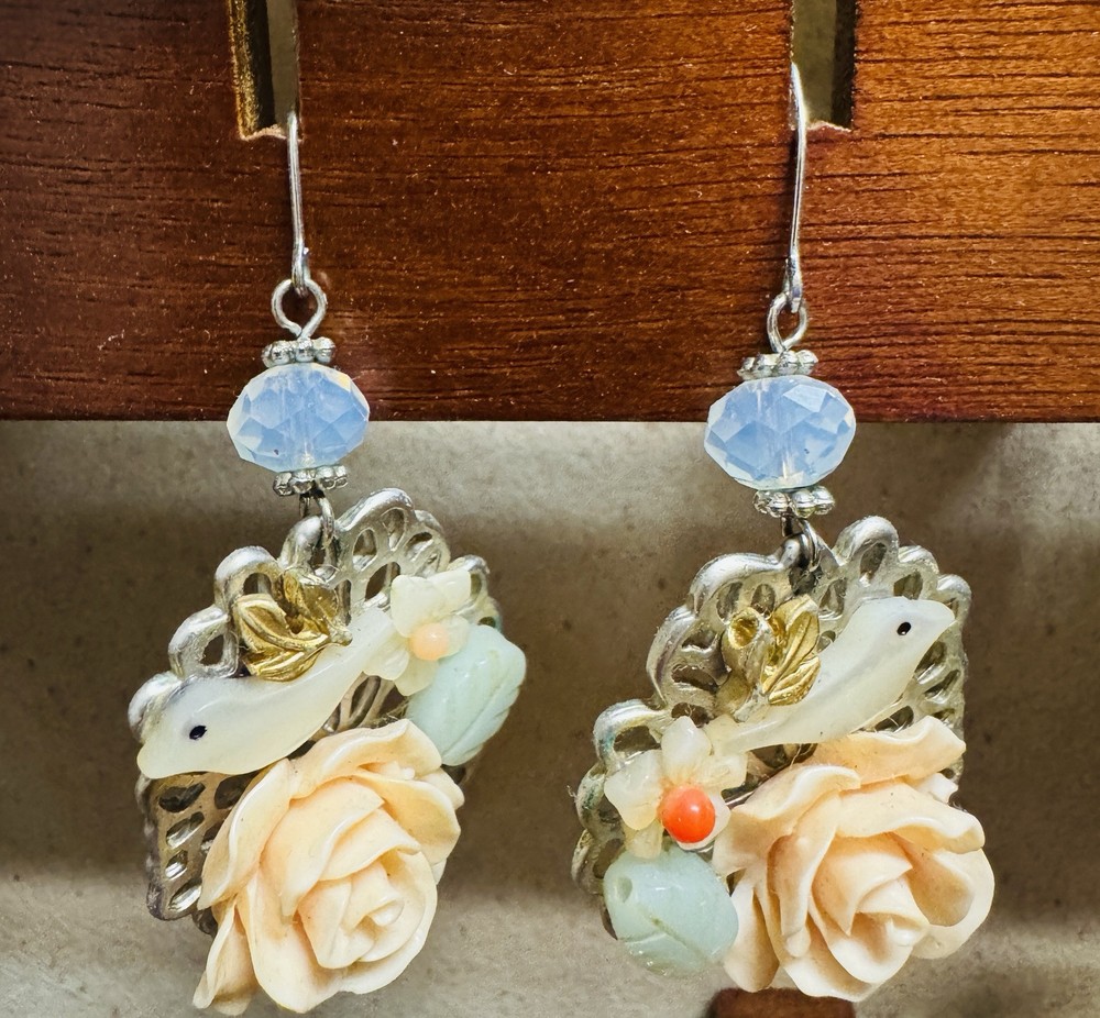 Handcrafted Birds Flowers Earrings