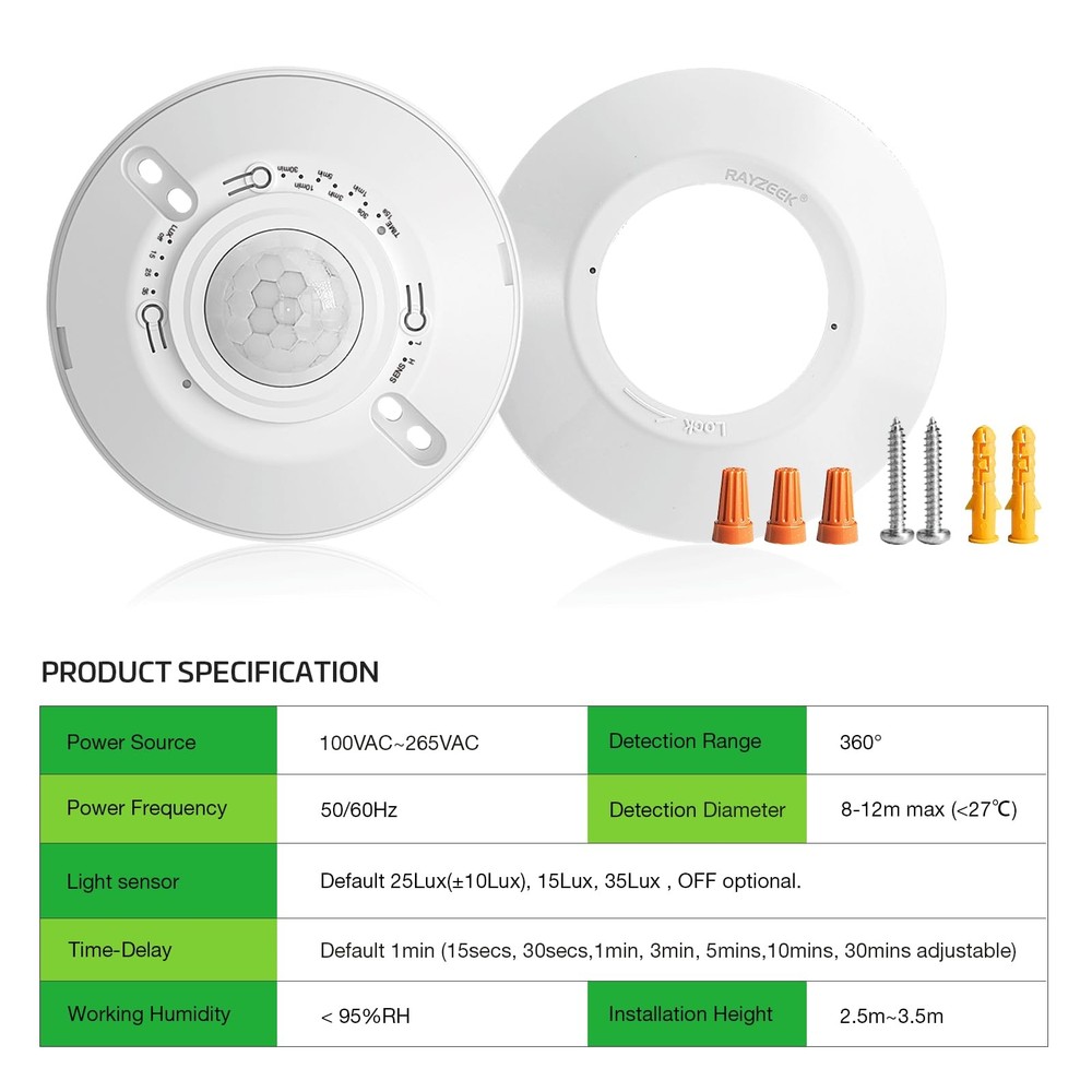 RAYZEEK Ceiling Sensor Light Switch,360 Degree Occupancy Sensor,10A,120V Hard...