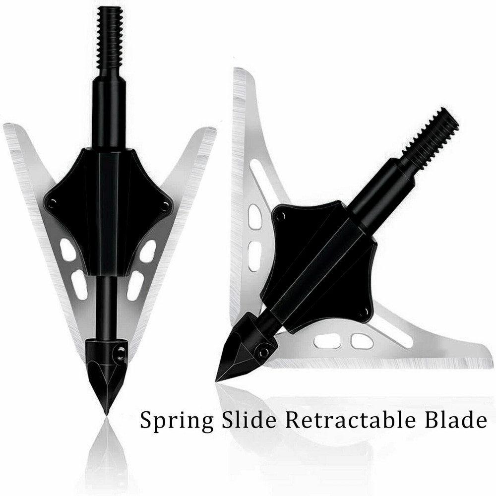 6pcs BloodRunner Broadheads 100Gr 2 Spring Slide Retractable Blade Arrow Tips