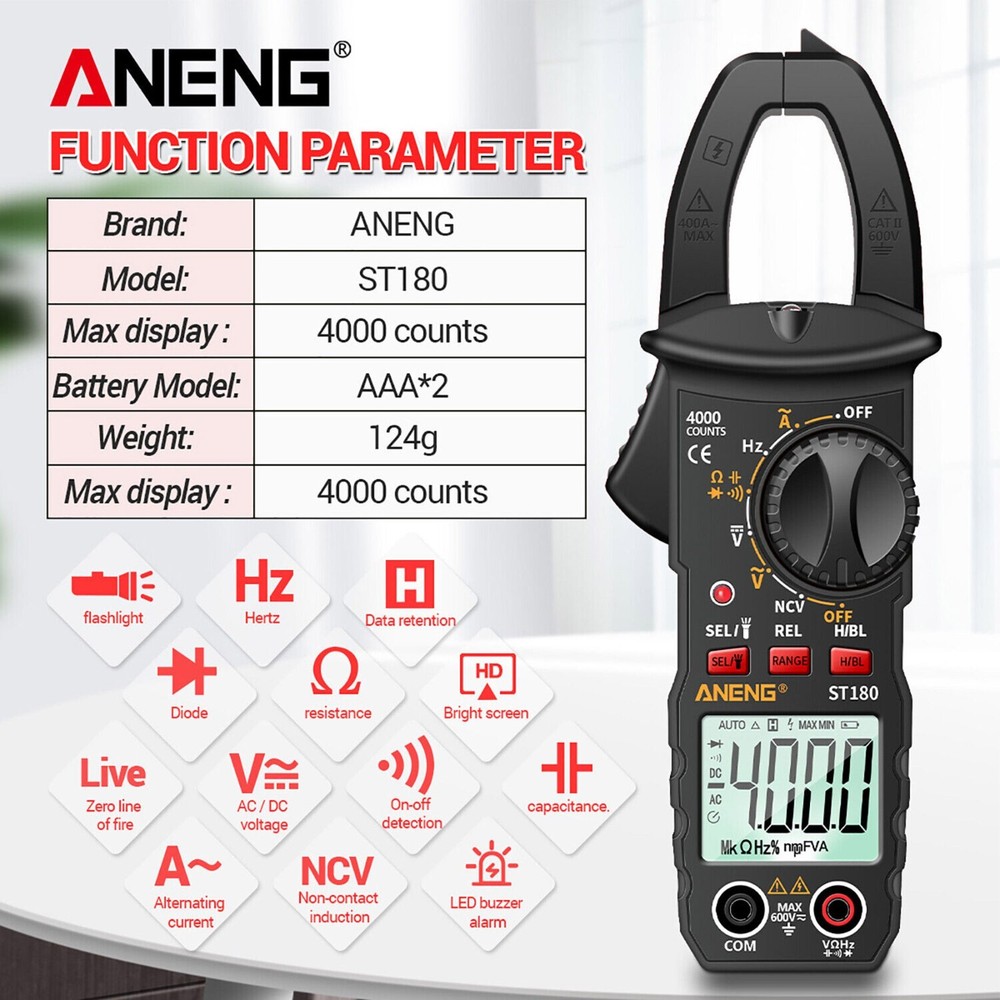 Digital Multimeter Tester AC DC Voltage RMS Amps Clamp Meter Auto Range Handheld