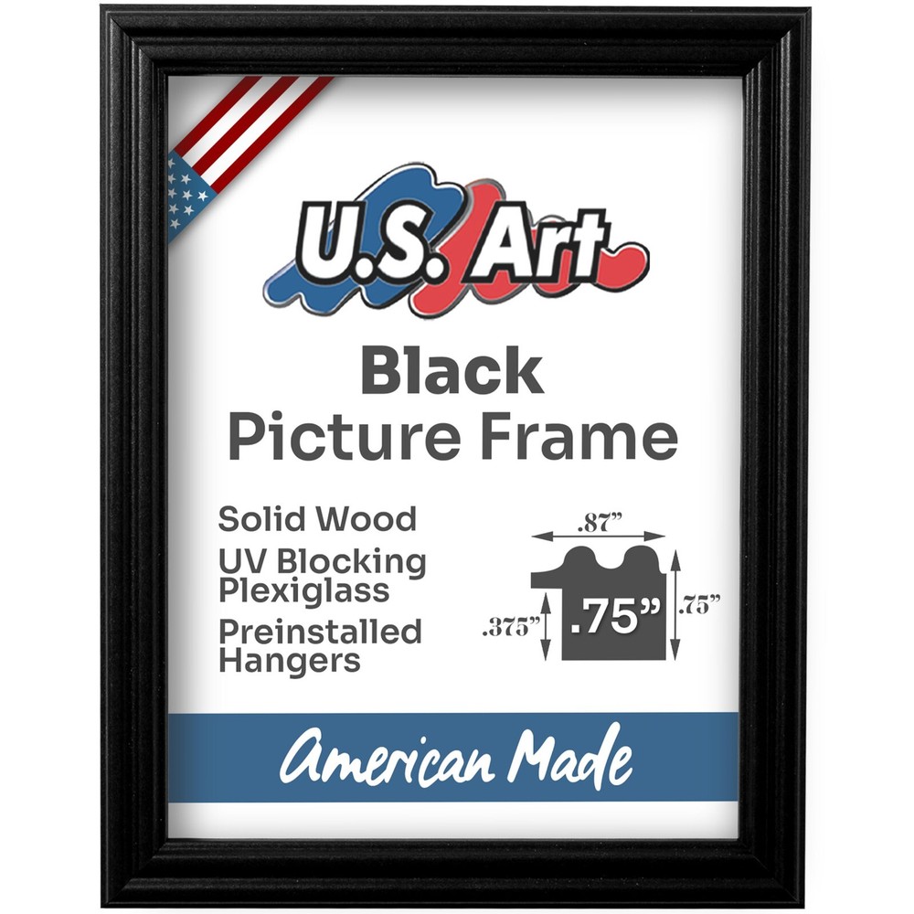 US ART Frames 0.75" Black Solid Poplar Wood Picture Poster Frames S-B