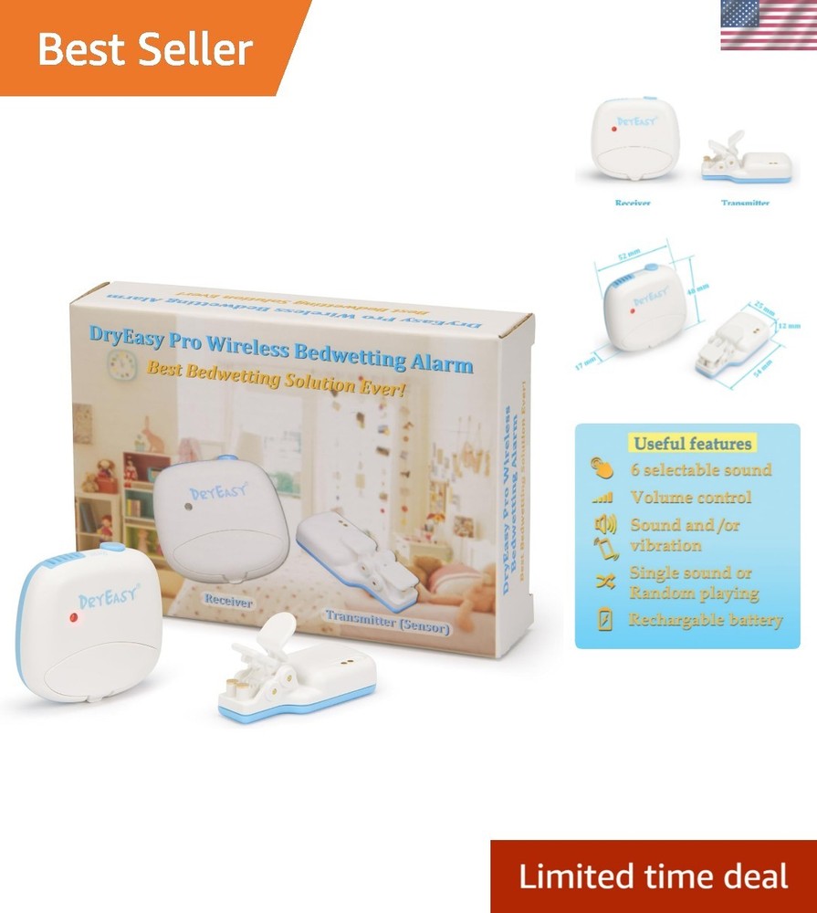 Pro Wireless Bedwetting Alarm with New Improved Sensor, 6 Selectable Sounds, ...