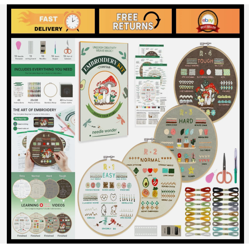 Embroidery Kit for Beginners - Learn 38 Stitches, Step-by-Step Guide & Accessori