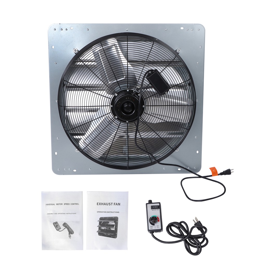 24 Inch Shutter Exhaust Fan, 4120CFM, With Speed Controller Wall Mounted, Silver
