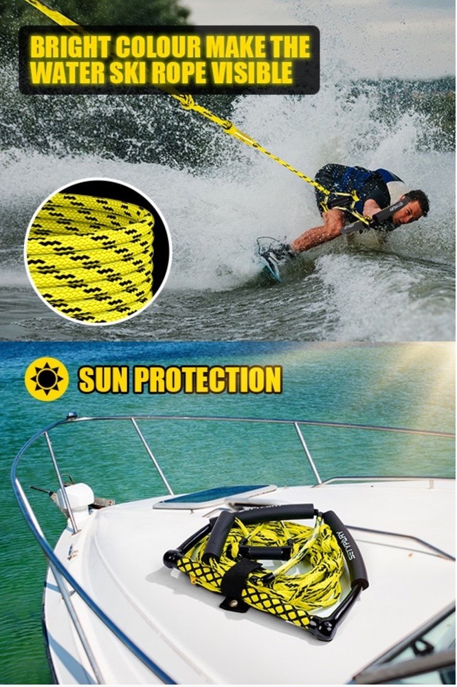 SETYPARY 75FT No Stretch Dyneema Wakeboard Rope & Handle, 4 Sections Yellow/BLK