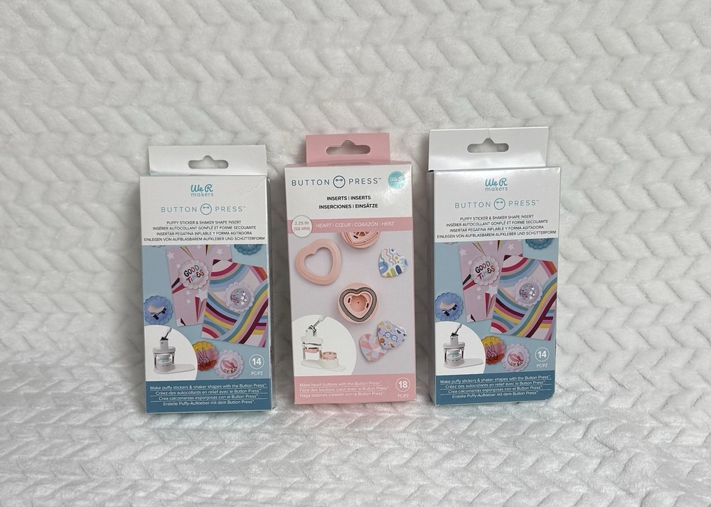 We R makers Button Press Insert Bundle 2 Puffy Sticker, 1 Heart Insert