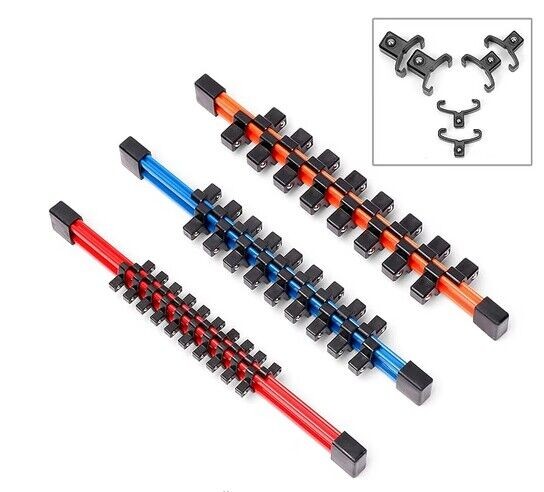 3PC Socket Organizer Sliding Holder Rail Mountable 1/4" 3/8" 1/2" Tool Storage