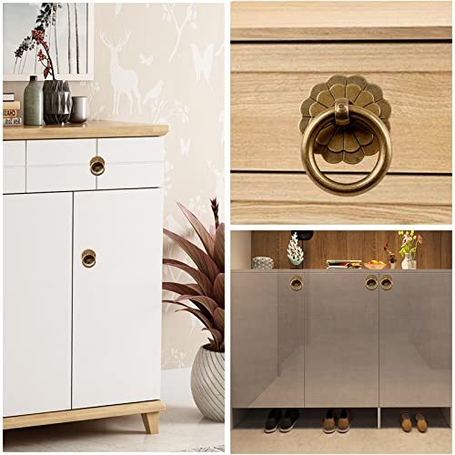 6Pcs Antique Brass Pulls Vintage Cabinet Small Pulls Knobs Handles for Drawer...
