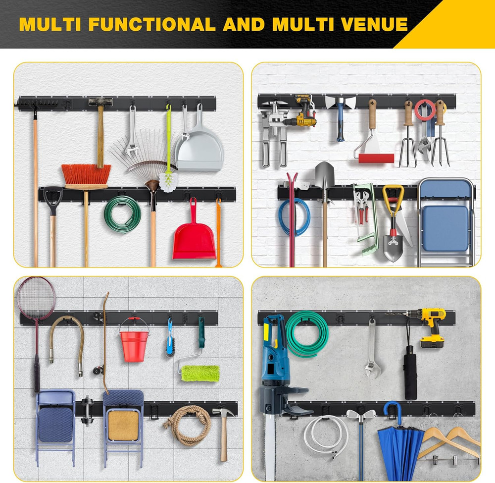 Heavy-Duty Garage Tool Organizer with 96" Rails & 13 Adjustable Hooks