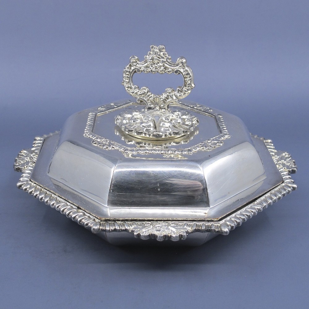 c1912 Barker Ellis 6.25"Small Pair Octagonal Covered Side Serving Dishes Entree