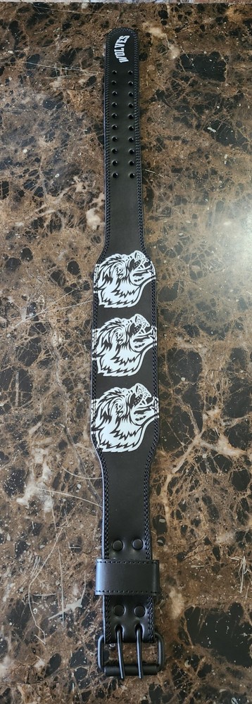 Darc Sport Powerlifting Black Leather Belt Size Medium Wolf Graphic