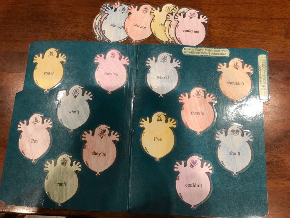 “Boo” loons! Contractions 3-4 grades language arts file folder game