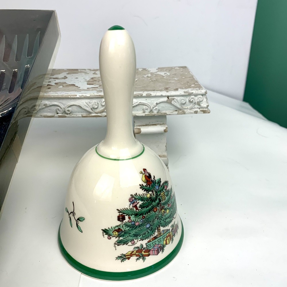 Spode Christmas Tree Handled Dinner Bell & Meat Fork In Box EUC