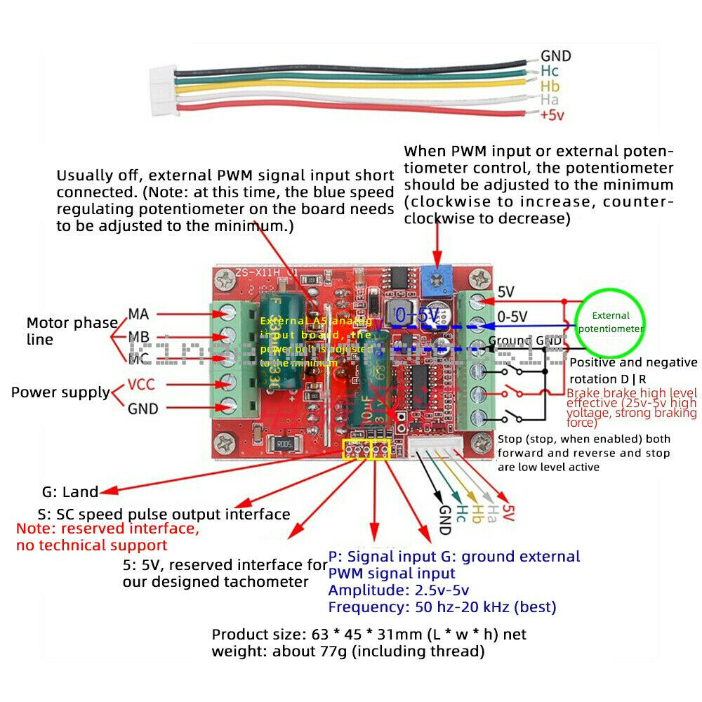 400W 6-60V BLDC 3 phase DC Brushless Motor Controller PWM Hall motor Control