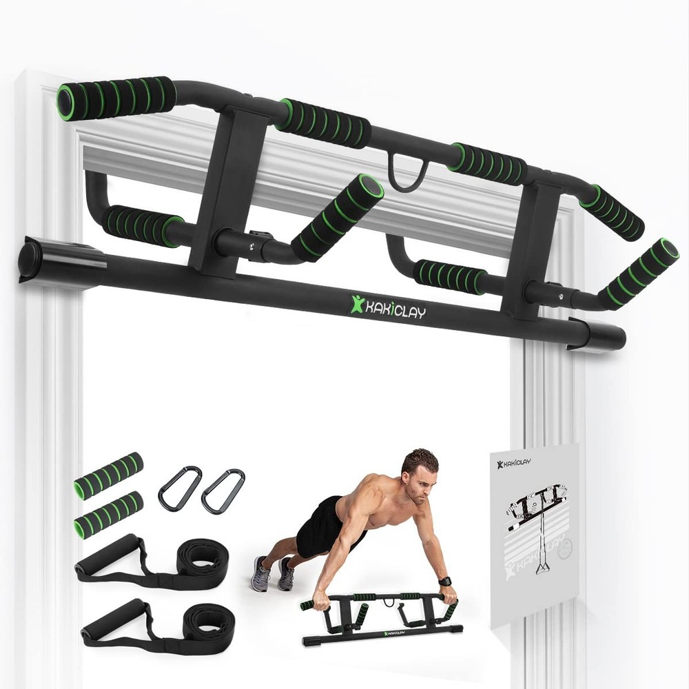 KAKICLAY 2026 Upgrade Multi-Grip Pull Up Bar with Smart Larger Black,Green