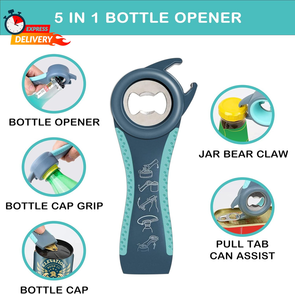 Jar Opener for Weak Hands, Seniors with Arthritis, 5 in 1 Multi Function Bottle