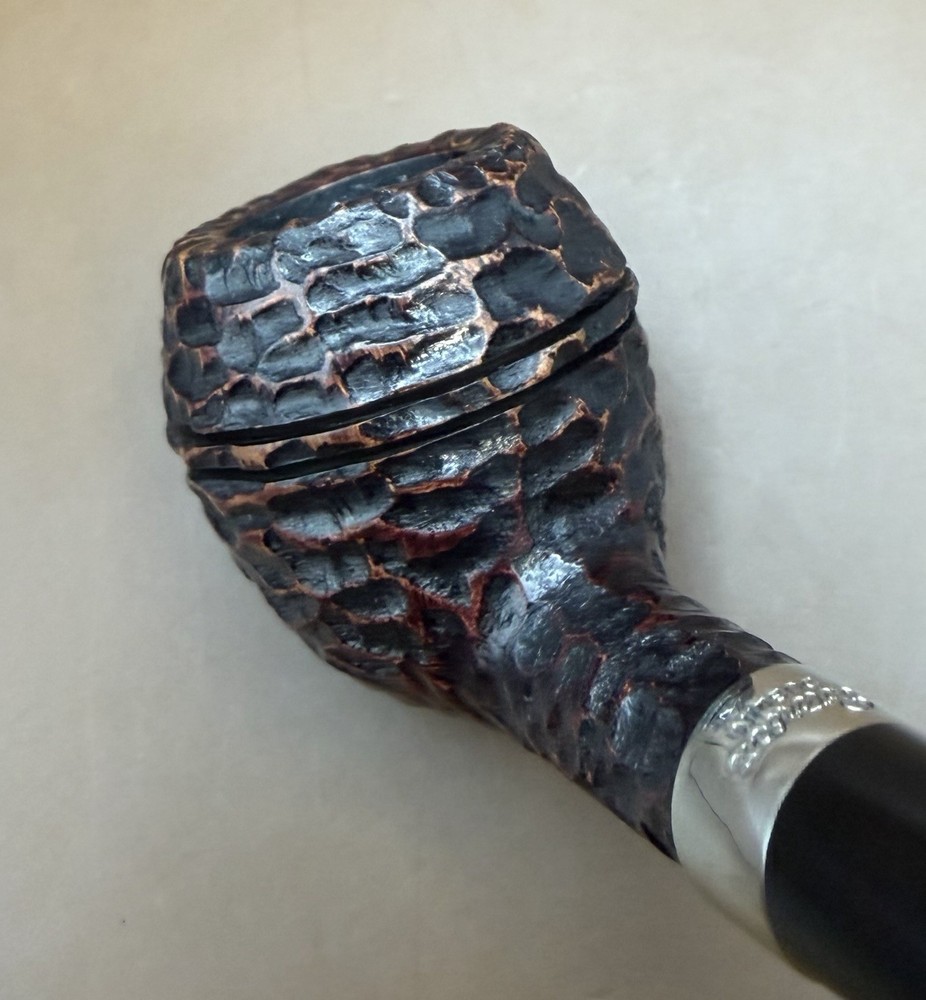 NOS Peterson Junior Rusticated Nickel Mounted Rhodesian Fishtail Pipe Unsmoked
