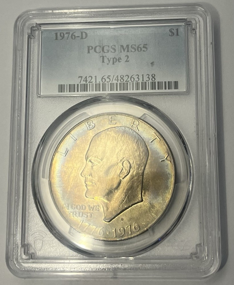 1976 Eisenhower Dollar PCGS MS65 Type 2 - RAINBOW TARGET TONING🌈
