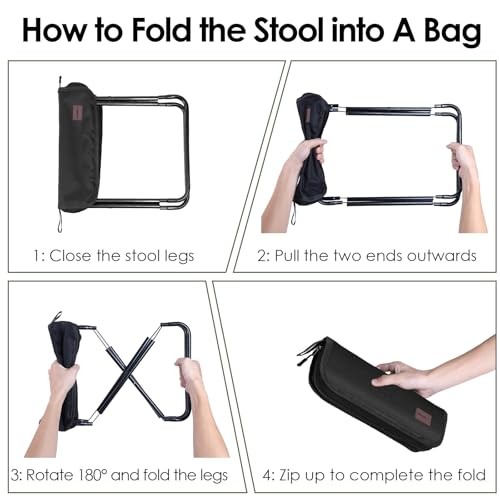 Portable Stool, 13 Inch Small Folding Stool for Adults, Ultralight Black