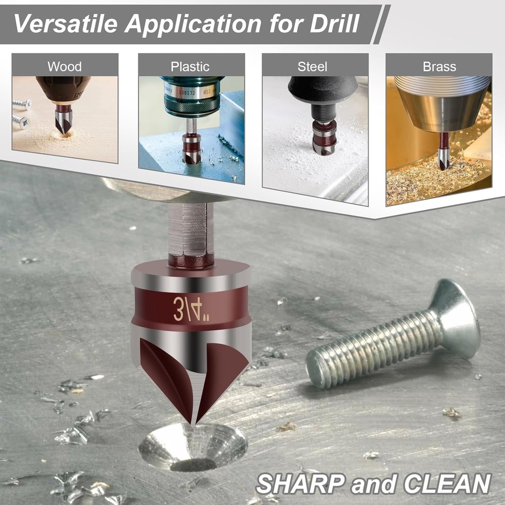 5PCS Countersink Drill Bit Set, 82 Degree HSS Counter Sink for...