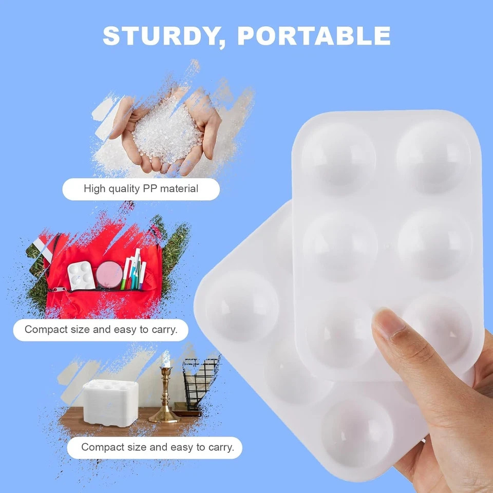 32 PCS Paint Tray Palette, White Plastic Paint Pallets, 6 Well Rectangular Paint