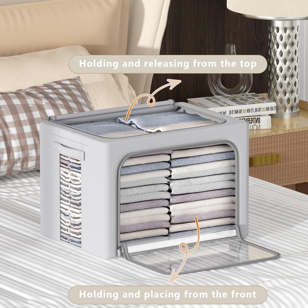 3Pack Frame Storage - Clothes Storage Bin Bags Oxford Fabric Foldable Stackab...