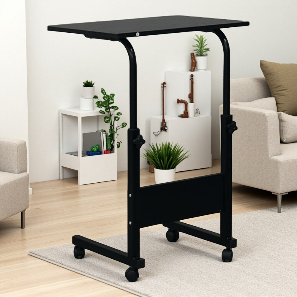 Rolling Laptop Desk - Adjustable Height Black 23.62" Tabletop Portable