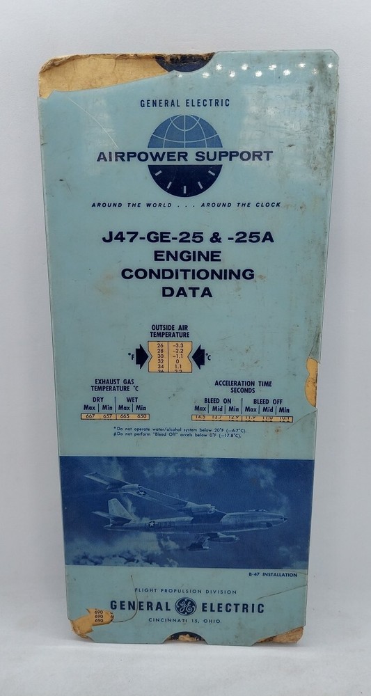 1961 General Electric J47-GE-25 & 25A Engine Conditioning Data Slide Chart B-47