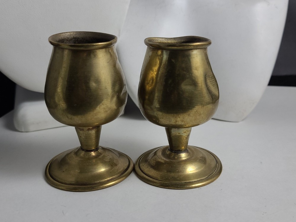 Vintage Pair Aztec Mini Goblets brass bronze