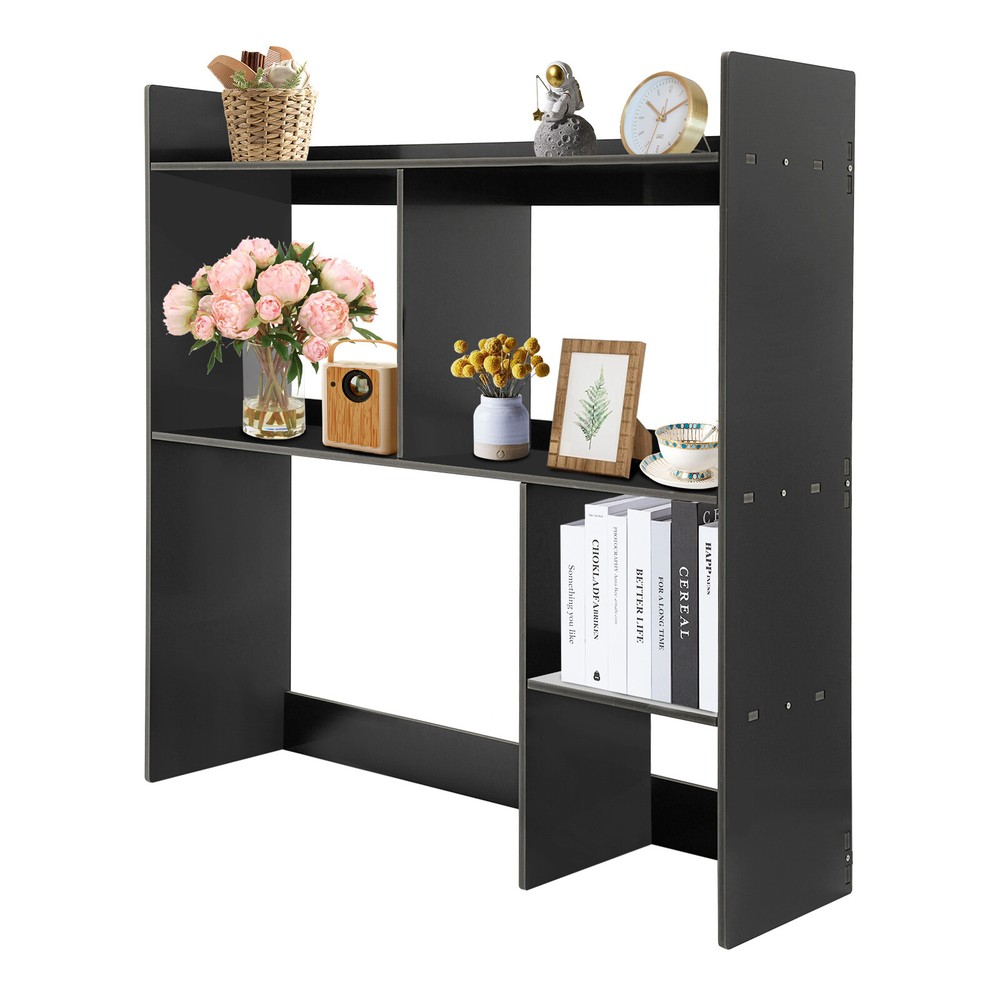 3-Tier Desk Storage Shelf Office Table Computer Rack Desktop Bookshelf Black