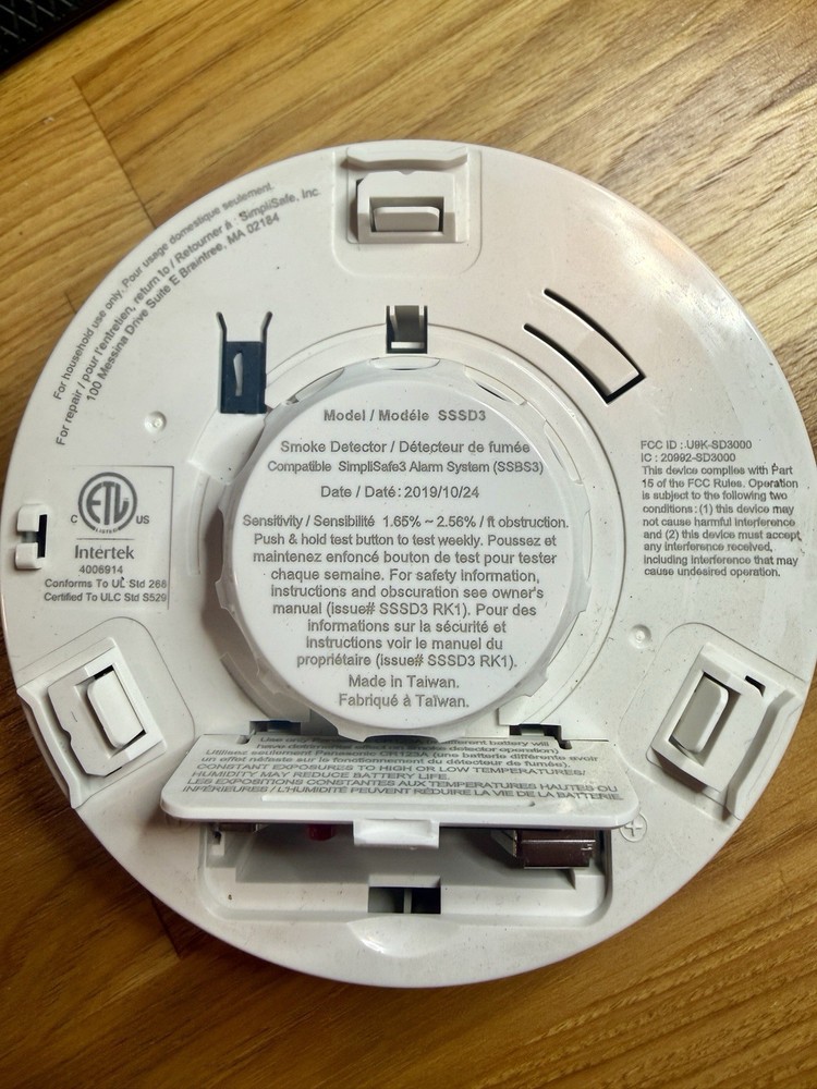 3ea SimpliSafe SSSD3 White Smoke Detector Fire Alarm Used