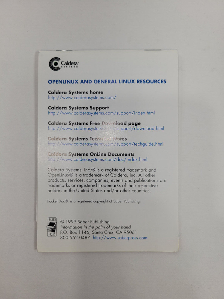Linux 2.2 Pocket Doc Quick Tips Caldera Systems 3.25" x 5.5" Booklet Guide