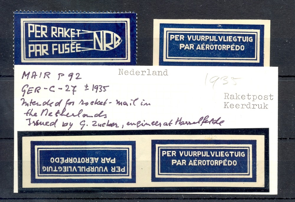 NETHERLANDS-1935 ca. -4 x LABEL . -ROCKETMAIL --(*)/*--F/ VF