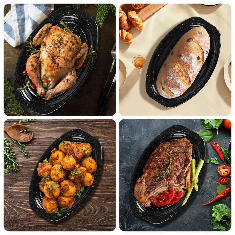 13” Roaster Pan with Lid and Rack, Small Enamel 13 Inch, Black