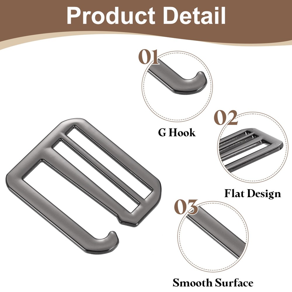 2Pcs G-Hook Webbing Buckles, 38mm Flat Tri-Glide, Metallic Black