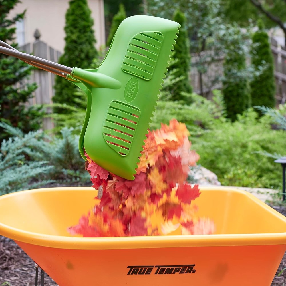 Leaf Grabber Rake with Long Handle & Cushioned Grip for Leaves, Green