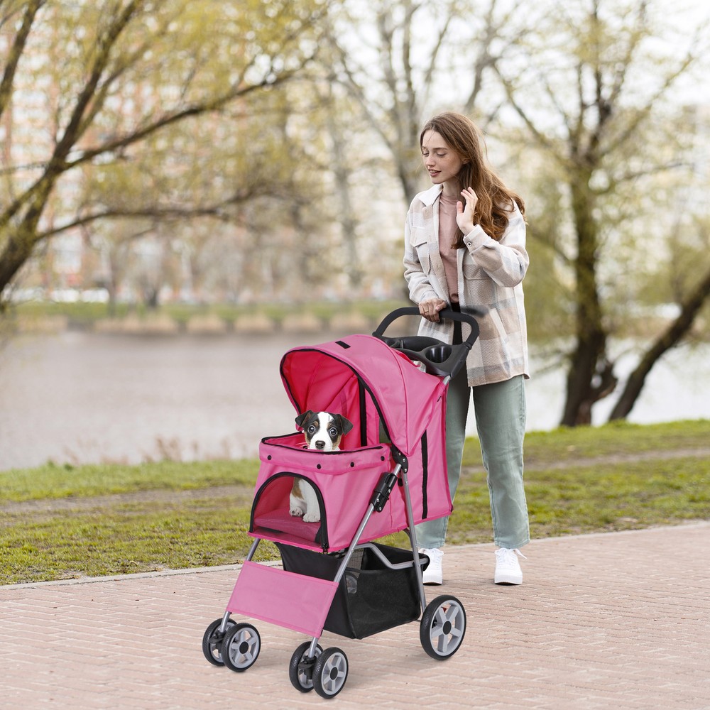 Collapsible Pet Stroller with Mesh Window and Quality Upgrades Smooth Zipper