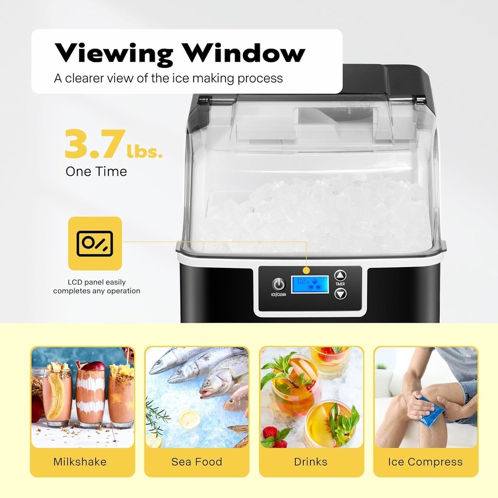 44lbs/Day Electric Chewable Nugget Ice Cube Maker Machine Self-Clean Function