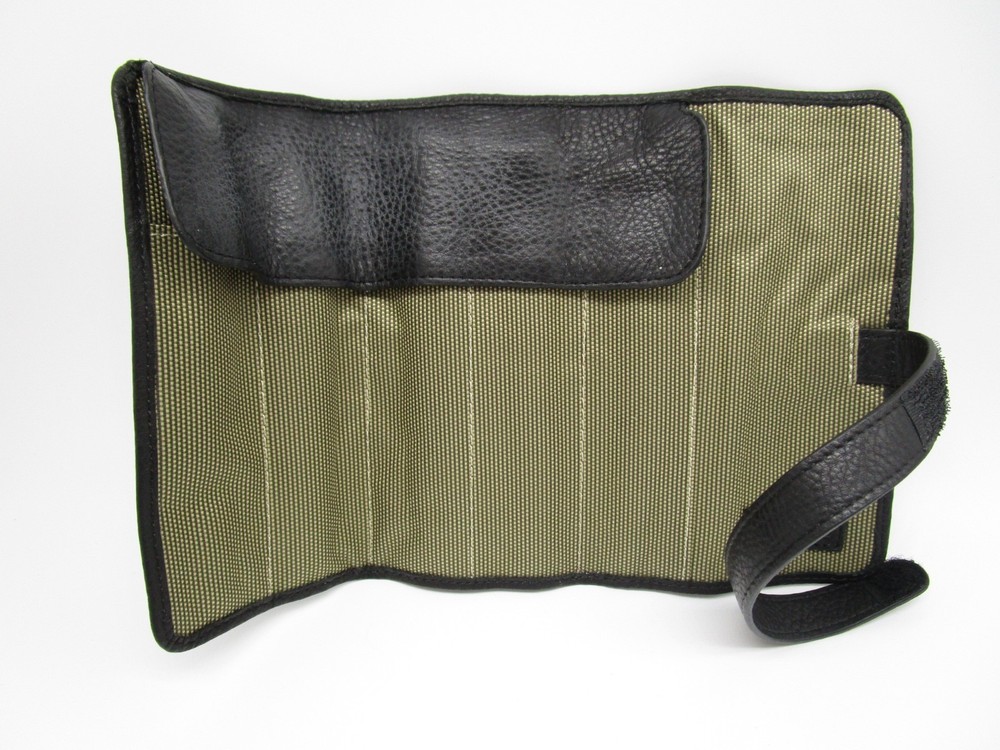 Libelle Black Full Grain Leather 5 Pen Roll Case