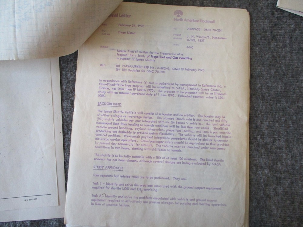 NASA SPACE SHUTTLE ROCKWELL GENERAL DYNAMICS PROPELLANT/CRYOGENICS PROPOSAL++
