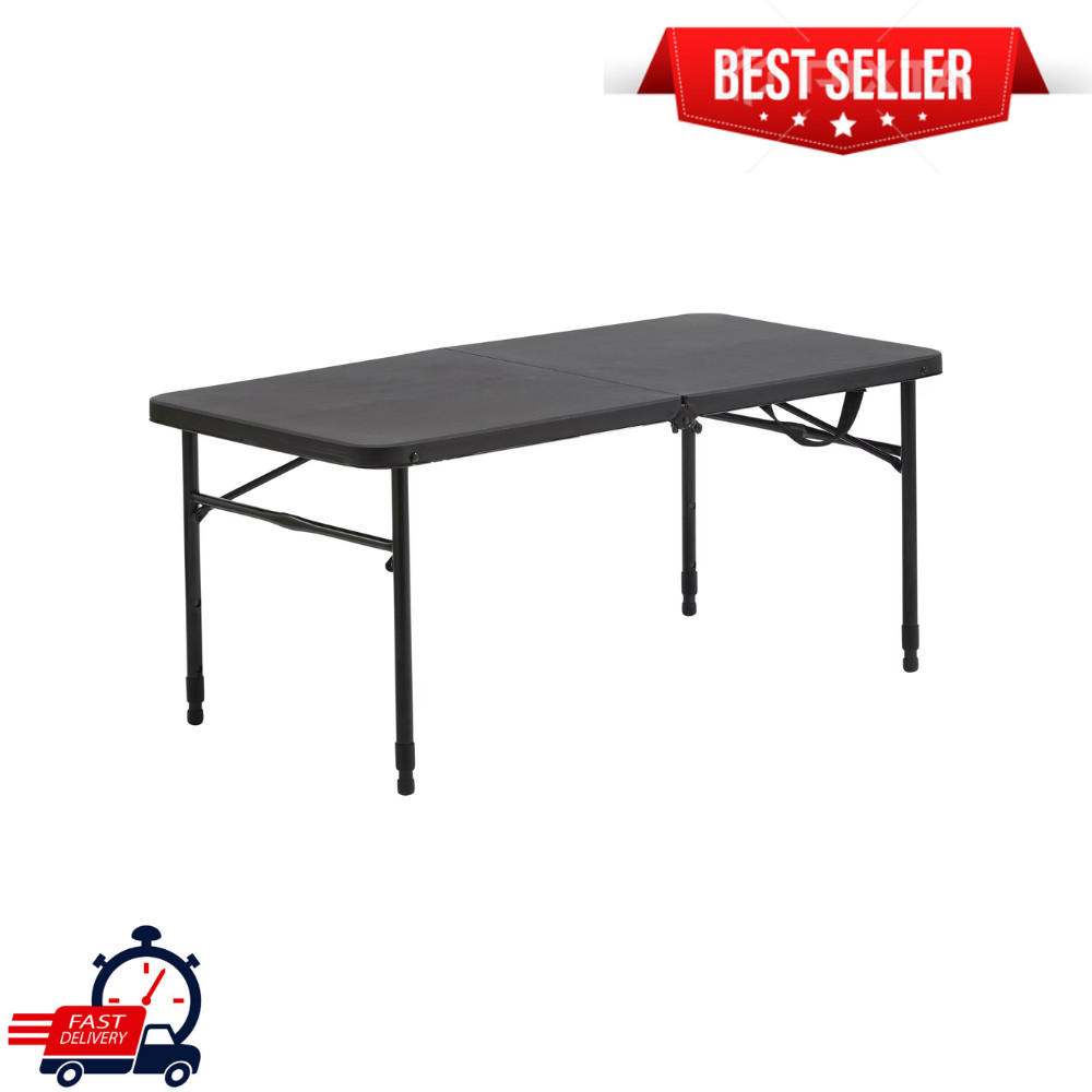 Mainstays 40" Plastic Adjustable Height Fold-in-Half Folding Table, Rich Black