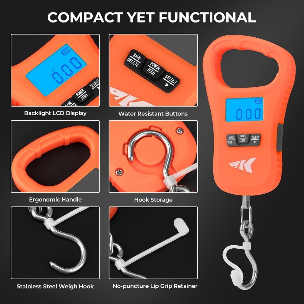 Accurate and Lightweight ToughTide Fishing Scale - Backlit LCD & Memory Function